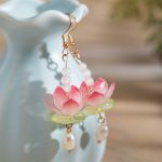Women Pink Earrings Summer Lotus Flower Unique Earclips