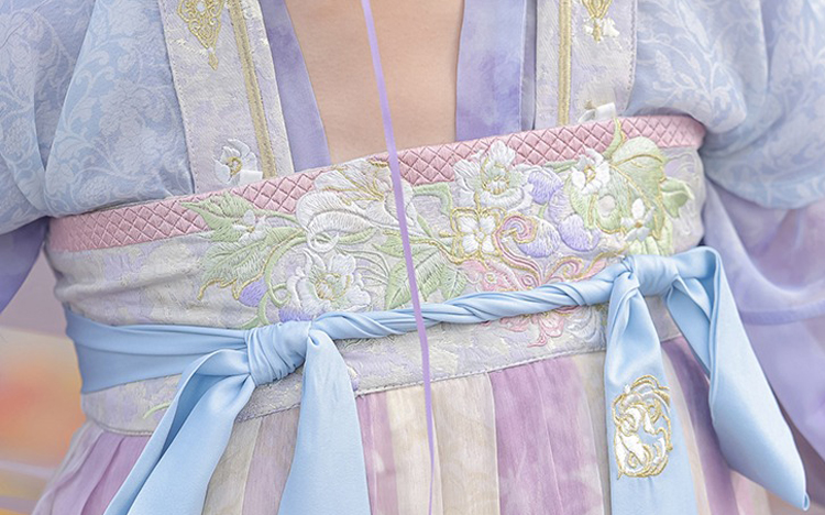Women Spring Tang Dynasty Hanfu Qixiong Shanqun Purple Embroidered Skirt