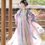 Women Spring Tang Dynasty Hanfu Qixiong Shanqun Purple Embroidered Skirt