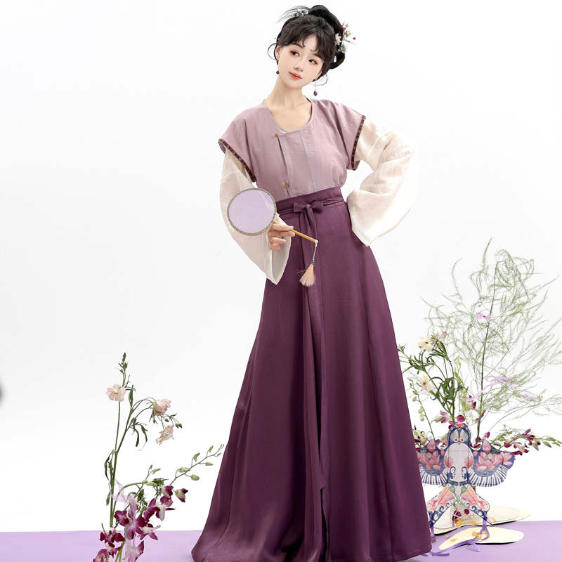 Women Summer Hanfu Simple Solid Color Han Element Daily Vintage