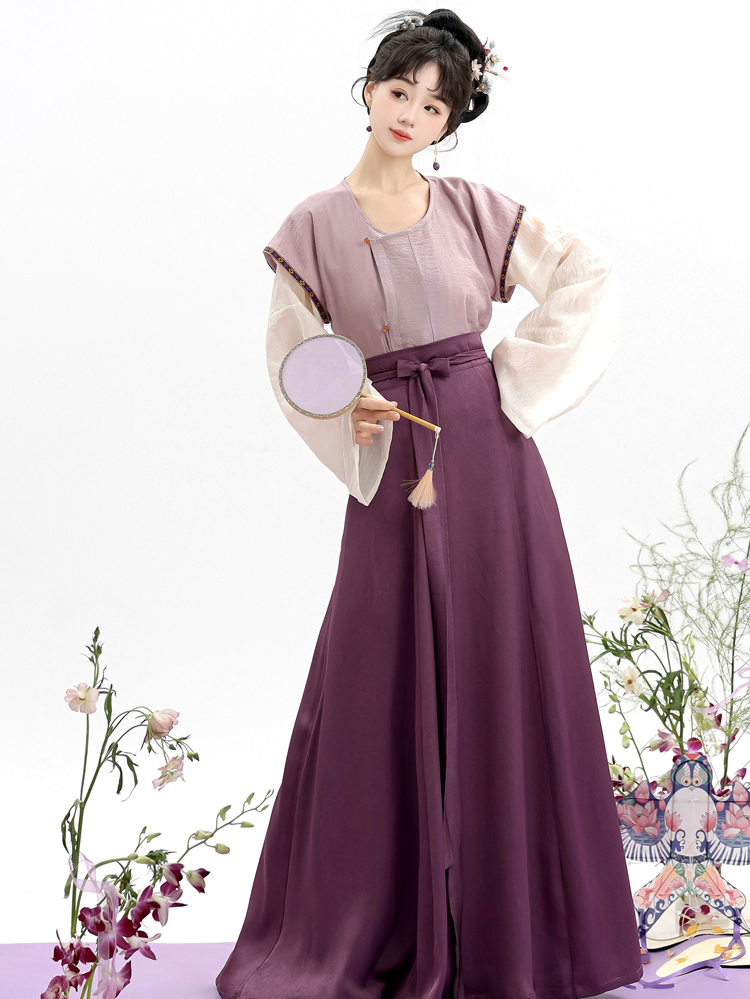 Women Summer Hanfu Simple Solid Color Han Element Daily Vintage