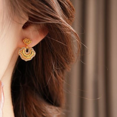 Auspicious Clouds Good Fortune Lock Ear Studs Women Niche Cheongsam Earrings