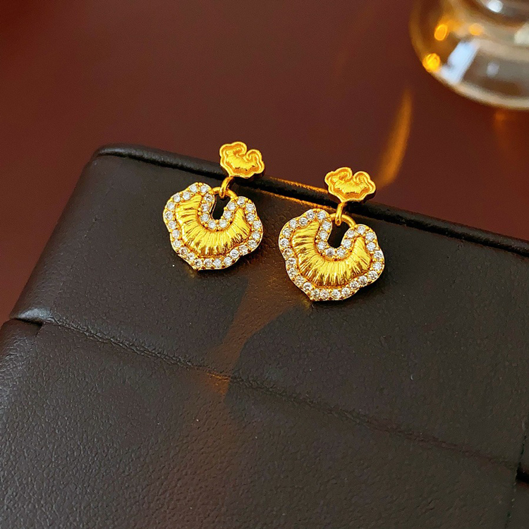 Auspicious Clouds Good Fortune Lock Ear Studs Women Niche Cheongsam Earrings