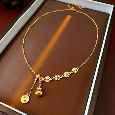 Fortune Character Gourd Necklace Vintage Collarbone Chain