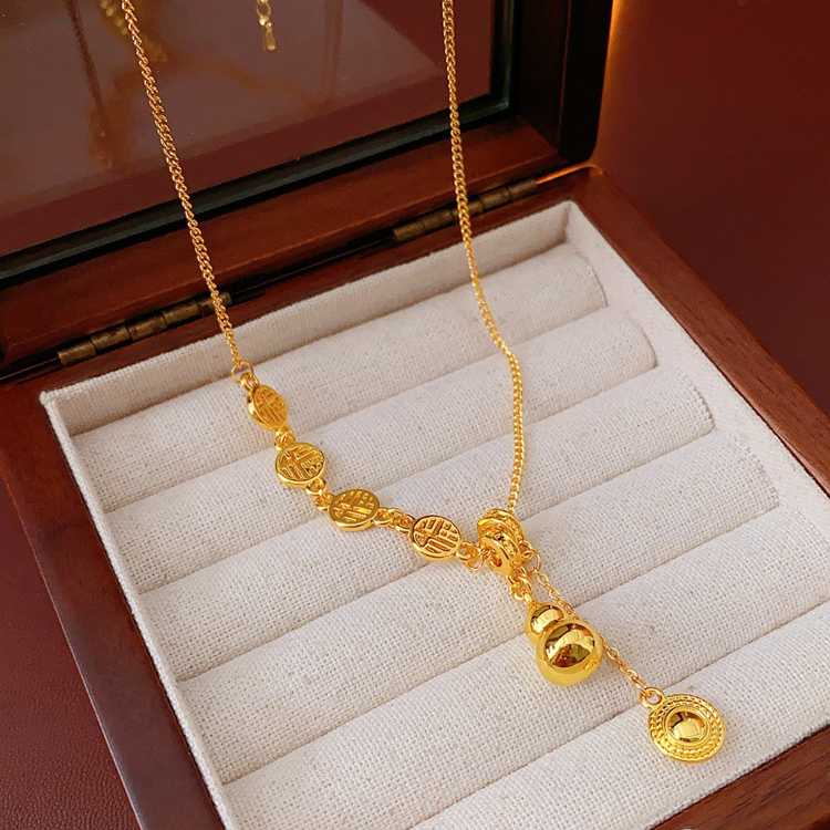Fortune Character Gourd Necklace Vintage Collarbone Chain