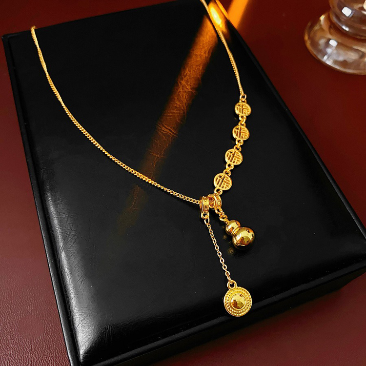 Fortune Character Gourd Necklace Vintage Collarbone Chain