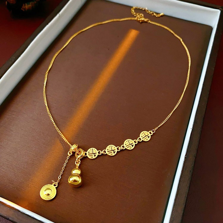 Fortune Character Gourd Necklace Vintage Collarbone Chain
