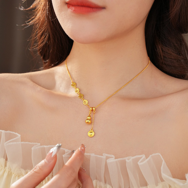 Fortune Character Gourd Necklace Vintage Collarbone Chain