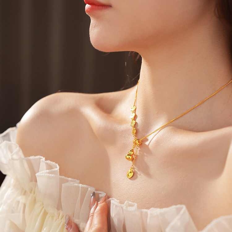 Fortune Character Gourd Necklace Vintage Collarbone Chain