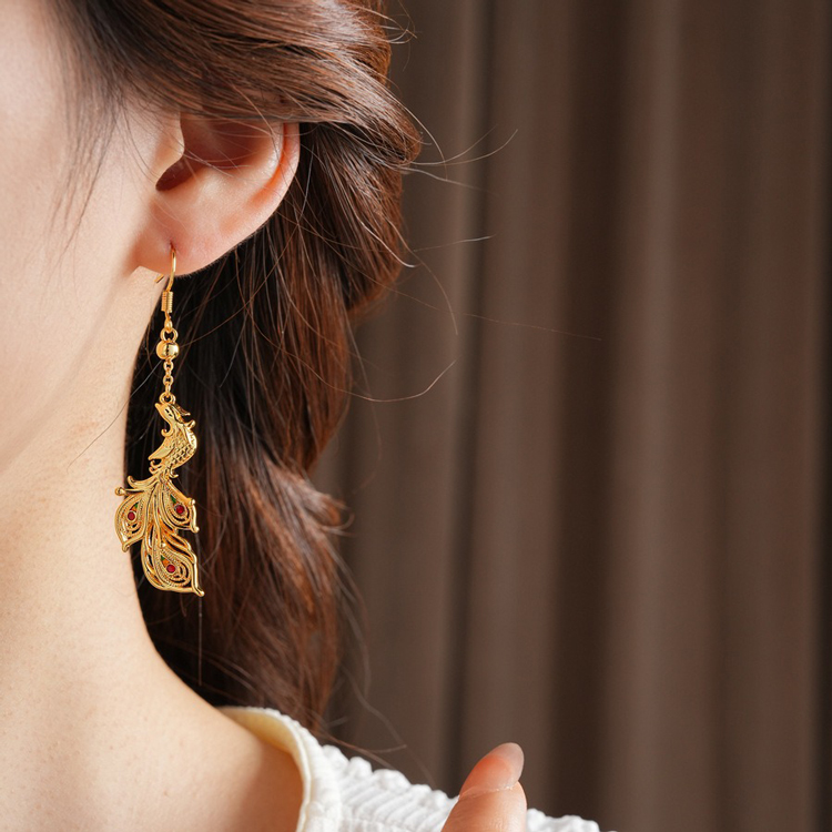 Golden Phoenix Ear Hooks Chinese Versatile Retro Fashion Cheongsam Accessories