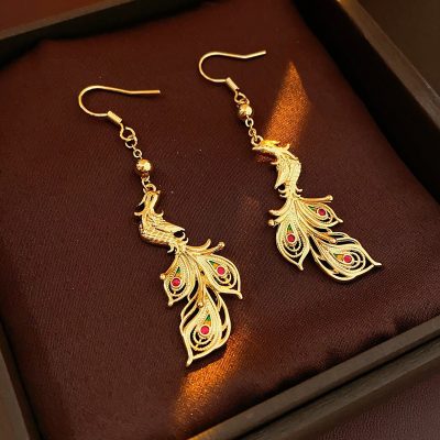 Golden Phoenix Ear Hooks Chinese Versatile Retro Fashion Cheongsam Accessories
