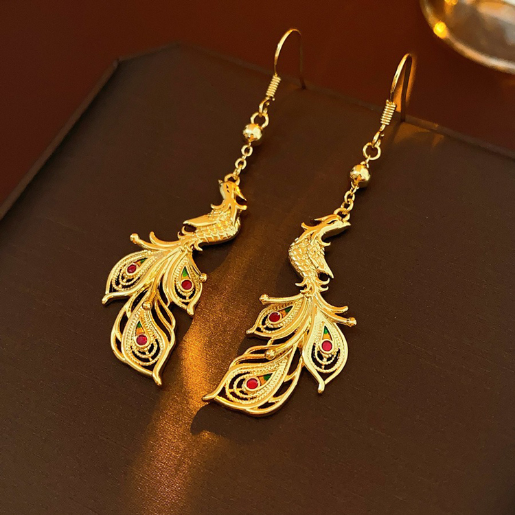 Golden Phoenix Ear Hooks Chinese Versatile Retro Fashion Cheongsam Accessories