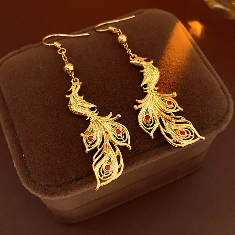 Golden Phoenix Ear Hooks Chinese Versatile Retro Fashion Cheongsam Accessories