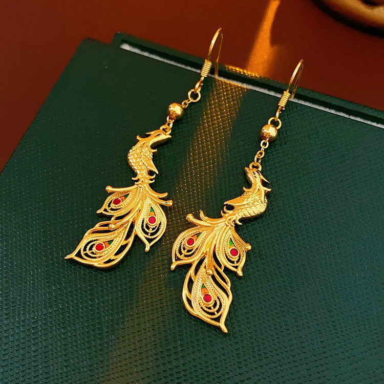 Golden Phoenix Ear Hooks Chinese Versatile Retro Fashion Cheongsam Accessories