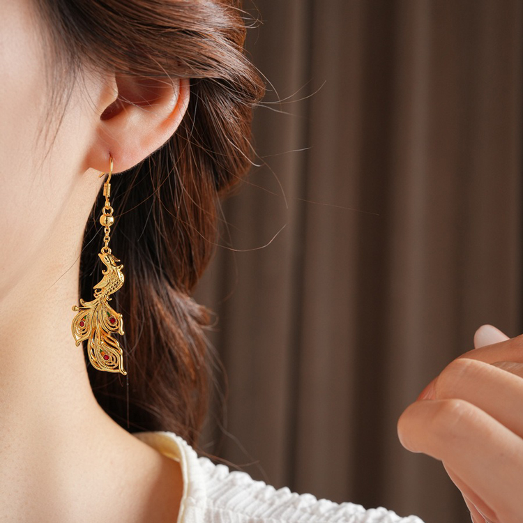 Golden Phoenix Ear Hooks Chinese Versatile Retro Fashion Cheongsam Accessories