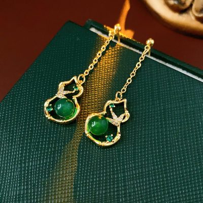 Gourd Tassel Earrings Vintage Green Cheongsam Accessories