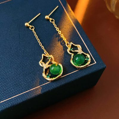 Gourd Tassel Earrings Vintage Green Cheongsam Accessories