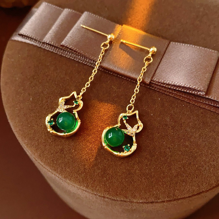 Gourd Tassel Earrings Vintage Green Cheongsam Accessories 