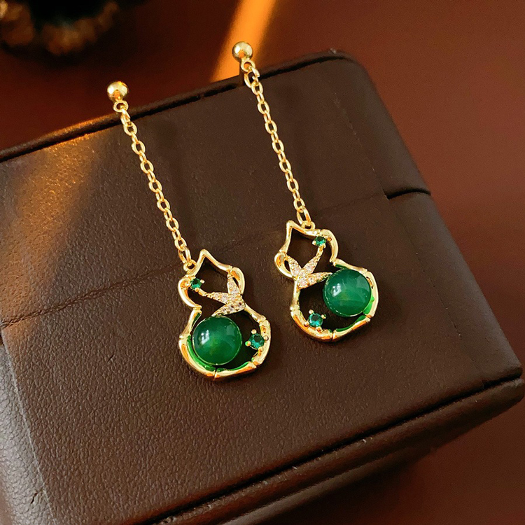 Gourd Tassel Earrings Vintage Green Cheongsam Accessories 