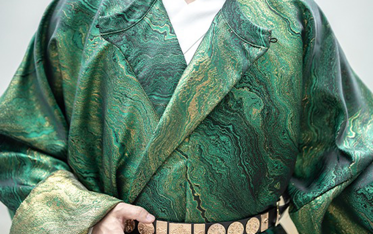 Men Hanfu Round Collar Robe Green Martial Arts Costume