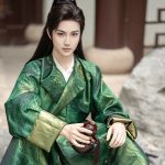 Men Hanfu Round Collar Robe Green Martial Arts Costume
