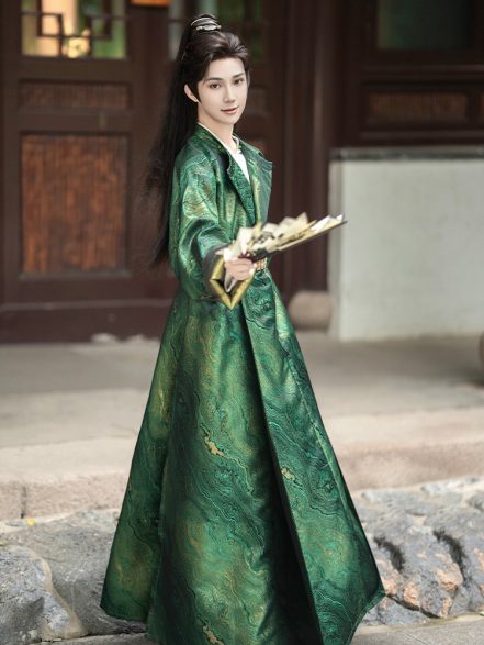 Round Collared Robe Men Hanfu Round Collar Robe Green Martial Arts Costume - Newhanfu Store