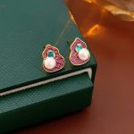 Pink Gourd Women Pearl Earrings Retro Cheongsam Accessories
