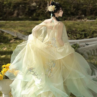 Tang Dynasty Hezi Qun Women Wide-Sleeved Elegant Summer Skirt