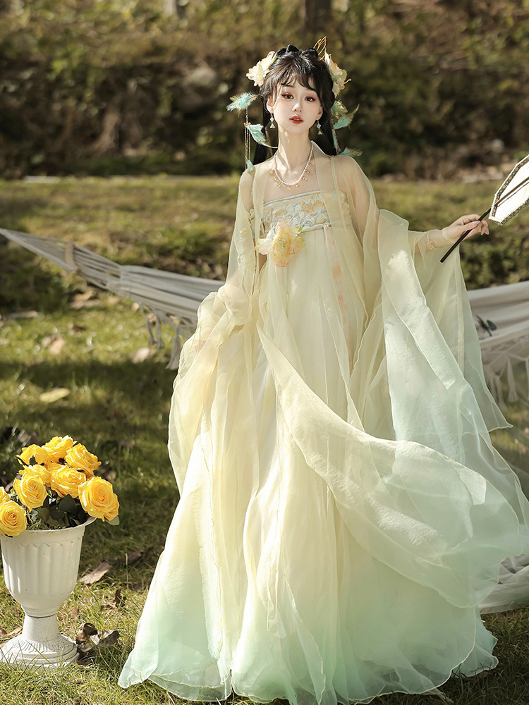 Tang Dynasty Hezi Qun Women Wide-Sleeved Elegant Summer Skirt