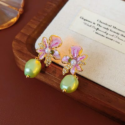 Women Cheongsam Earrings Flower Pearl Niche Accessories