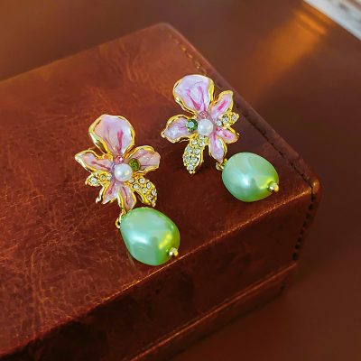 Women Cheongsam Earrings Flower Pearl Niche Accessories