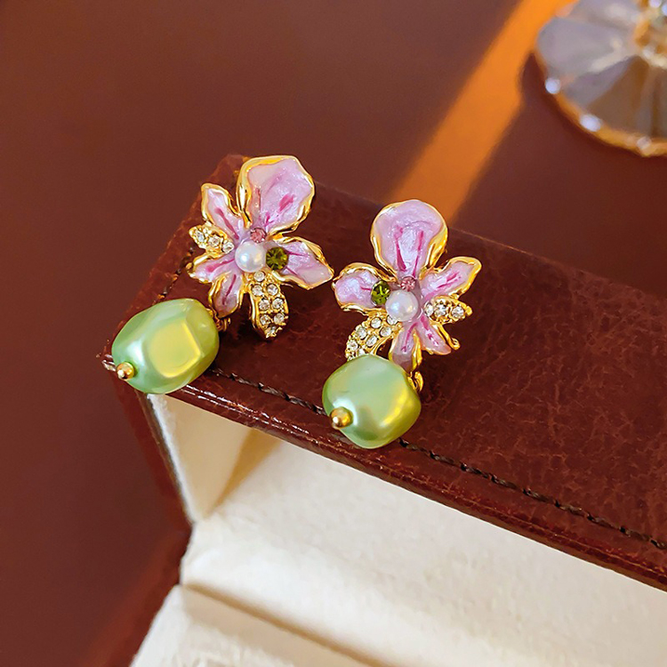 Women Cheongsam Earrings Flower Pearl Niche Accessories