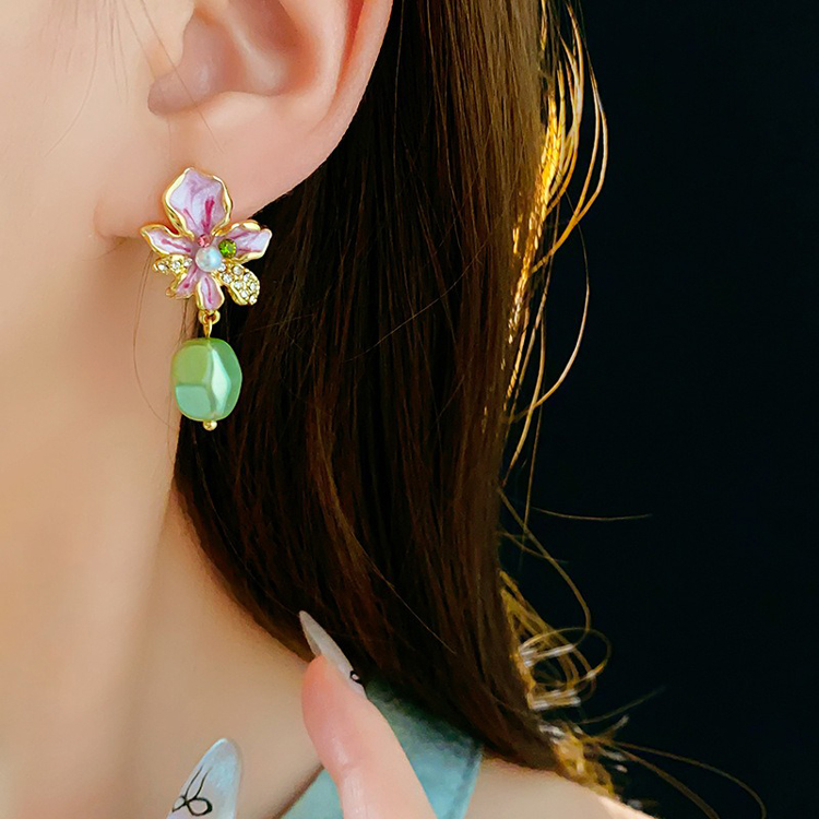 Women Cheongsam Earrings Flower Pearl Niche Accessories