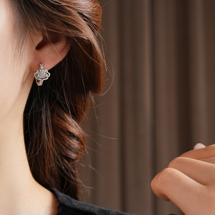Women Hanfu Peace Lock Earrings Cloud Vintage Jewelry Cheongsam Accessories