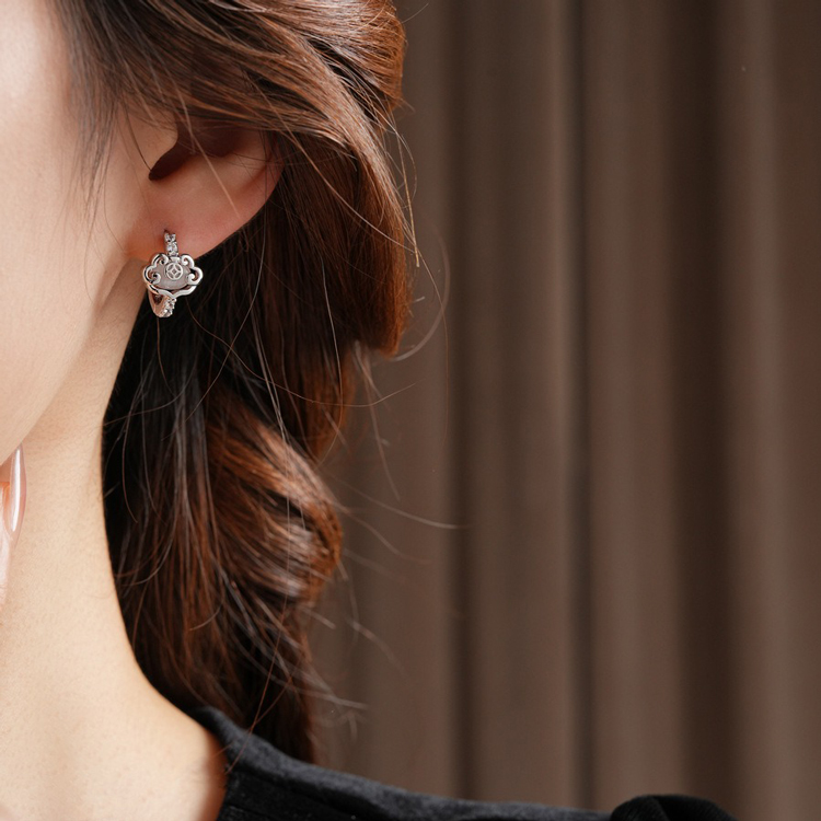 Women Hanfu Peace Lock Earrings Cloud Vintage Jewelry Cheongsam Accessories