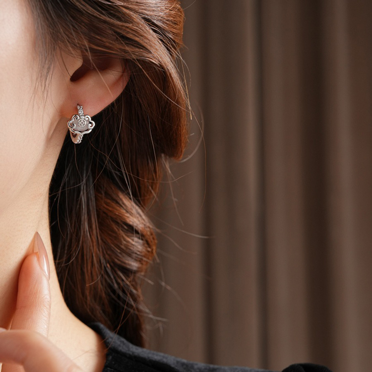 Women Hanfu Peace Lock Earrings Cloud Vintage Jewelry Cheongsam Accessories