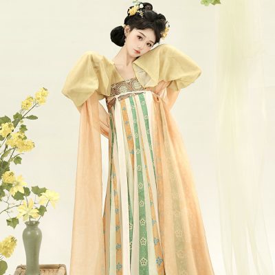 Women Qixiong Shanqun Yellow Vintage Elegant Skirt