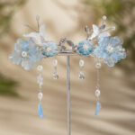 Blue Peony Woman Butterfly Tassel Vintage Hanfu Hair Clips