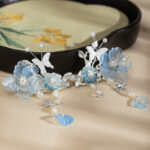 Blue Peony Woman Butterfly Tassel Vintage Hanfu Hair Clips