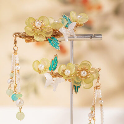 Children Ancient Style Hair Accessories Light Green Plum Blossom Hairpin
