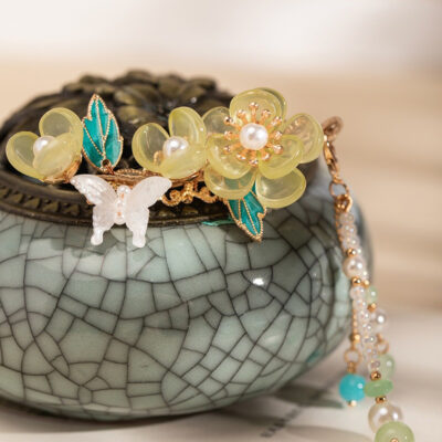 Children Ancient Style Hair Accessories Light Green Plum Blossom Hairpin