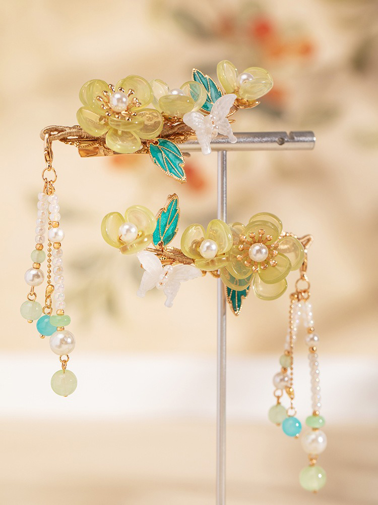 Children Ancient Style Hair Accessories Light Green Plum Blossom Hairpin