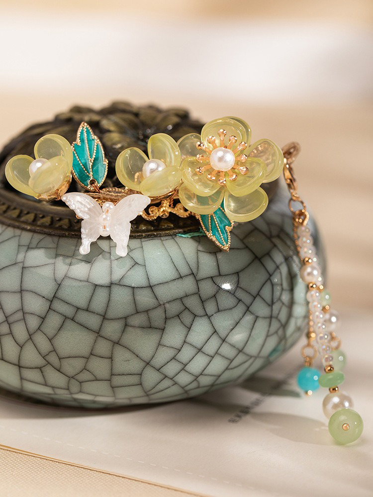 Children Ancient Style Hair Accessories Light Green Plum Blossom Hairpin