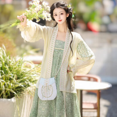 Fashion Ladies Hanfu Summer Green Dress with Bubble Sleeve