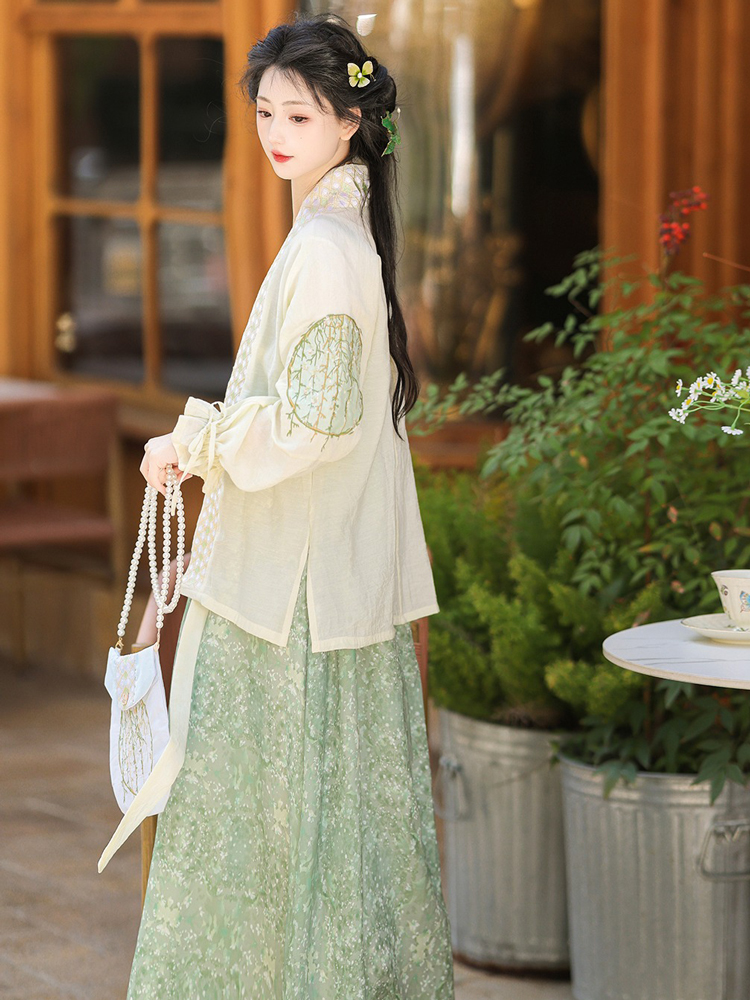Fashion Ladies Hanfu Summer Green Dress with Bubble Sleeve
