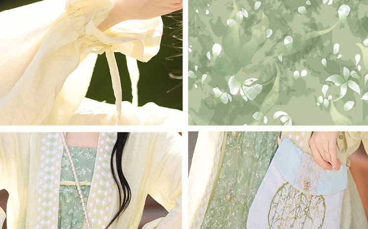 Fashion Ladies Hanfu Summer Green Dress with Bubble Sleeve