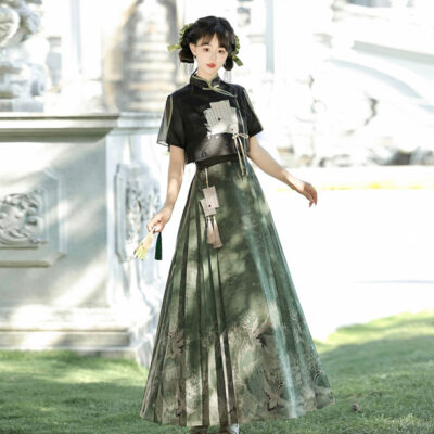 Fashionable Women Hanfu Black Style Mamian Skirt Summer Fashion