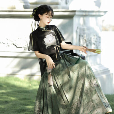 Fashionable Women Hanfu Black Style Mamian Skirt Summer Fashion