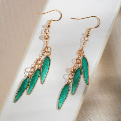 Green Tassel Flower Bamboo Leaf Earrings Simple Hanfu Earrings