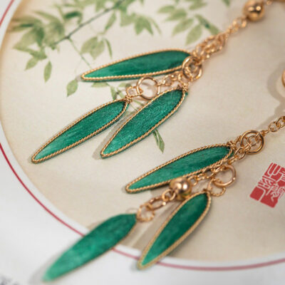 Green Tassel Flower Bamboo Leaf Earrings Simple Hanfu Earrings